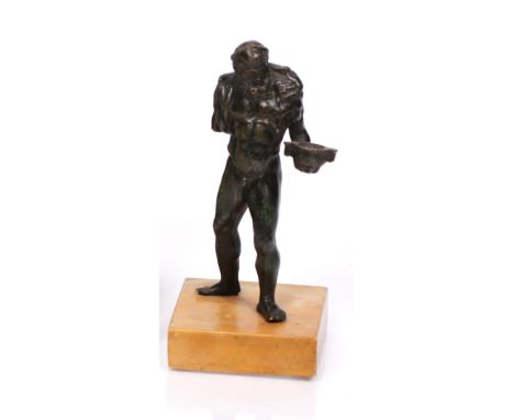 A small Grand Tour bronze of Hercules on a marble base, 10cm, and one other Grand Tour bronze bust 9cm (2)