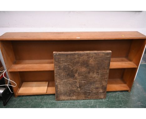 Long pine shelving unit and folding card table