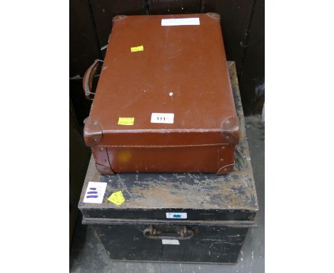 Metal trunk and vintage suitcase