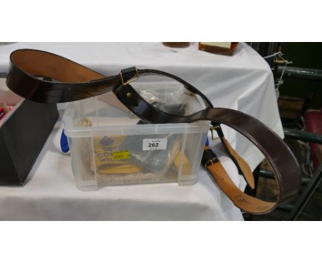 Leather army belt Defence Corps armbands, boxing medallions etc