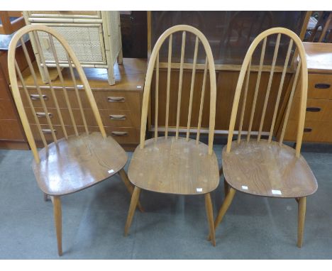 A set of three Ercol Blonde elm and beech Quaker chairs 