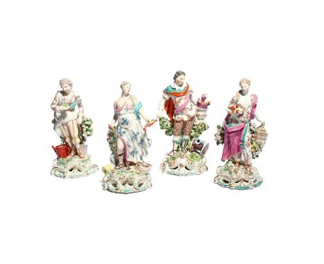 A rare set of four Derby figures of the Elements  c.1770, emblematic of Earth, Water, Fire and Air, each modelled with varyin