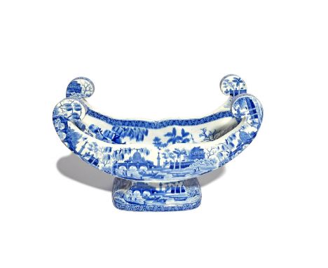 A Spode blue and white transferware cheese cradle c.1820, printed in the Rome or Tiber pattern with the Castle and Bridge of 