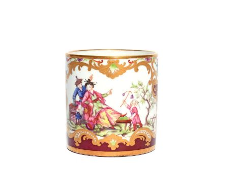 A Sèvres coffee can (gobelet litron)  c.1780, decorated by Louis Antoine Le Grand or Etienne-Henri Le Guay in polychrome enam