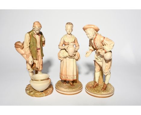 A large pair of Royal Worcester figures of the Innkeeper and his Wife  date code for 1890, modelled by James Hadley, of blush