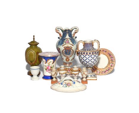 A study collection of ceramics  18th century and later, including a pair of miniature Meissen vases and a pair of Italian por