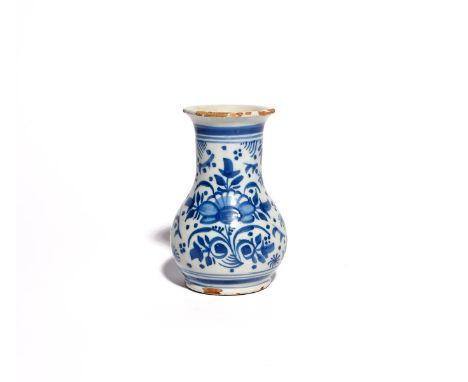 A small London delftware vase  c.1700-20, the bottle-shaped body painted in underglaze blue with stylized flower sprays withi