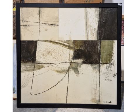 After Niro Vasali&nbsp;
Mixed media abstract print with facsimile signature lower right, in black frame, 1m square&nbsp;
Afte