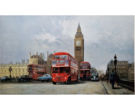 Signed David Shepherd (1931-2017) print, 'Westminster '66 - London's Red Buses', signed lower right in pencil, 35cm x 51cm&nb