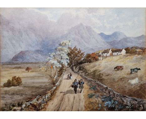Late 19th century British School
View of Ben Cruachan, with a Highlander and fisherman, unsigned, 23cm x 31cm , 
Three late 1