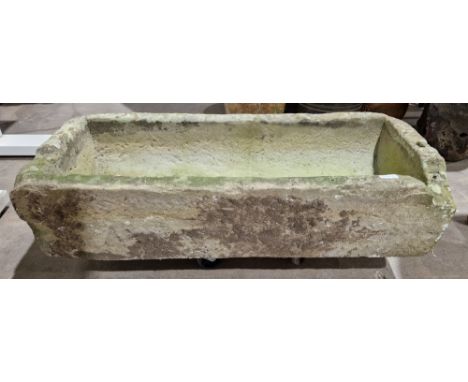 Rectangular stone trough or planter, pierced with drainage apertures, 91cm wide&nbsp;