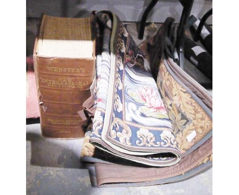 Webster's New International Dictionary, 2nd Ed., Bell &amp; Sons, 1939, a tapestry wall hanging by Marc Waymel titled La Chas