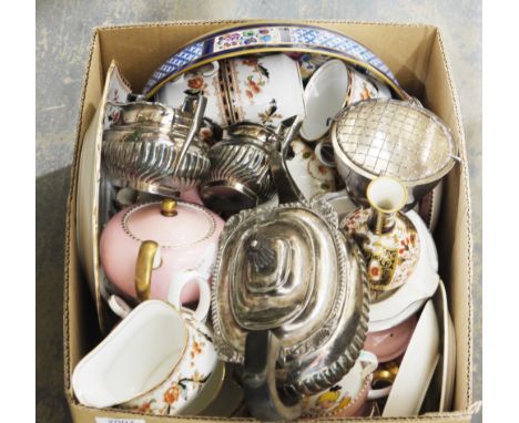 Early 20th century silver plated three-piece teaset, a Davenport flower vase, an Aynsley floral decorated part tea service an
