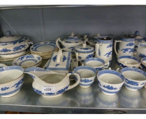 A LARGE QUANTITY OF ROYAL CAULDRON BLUE AND WHITE PART DINNER AND TEA SERVICE, PRINTED WITH CHINESE DRAGON PATTERN 