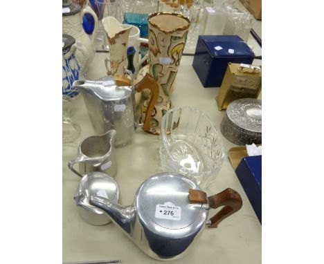 MIXED LOT - FOUR PIECE PICQUOT WARE ALUMINIUM TEASET, LARGE PORTMERION 'SAMARKARD' MUG, WADE 'GOTHIC' JUG, PAIR OF JAPANESQUE