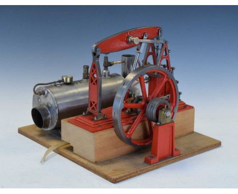 Scratch built Beam steam engine on wooden base, 35cm x 33cm x 29cm high, (no boiler certificate)