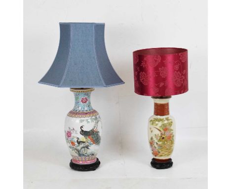 Modern Chinese Canton Famille Rose table lamp, 39.5cm high excluding fittings and one other