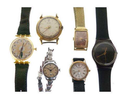 Quantity of assorted watches to include; Poljot 22 Jewels watch head, lady's Bulova with pink dial, Swatch, Smiths Empire, et