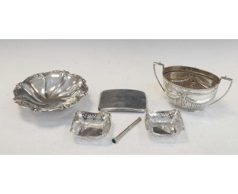 Late Victorian silver twin handle sugar bowl, Sheffield 1893, together with an Edwardian silver bon bon dish, Sheffield 1907,