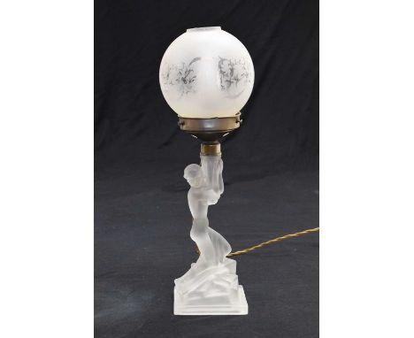 Art Deco style pressed glass figural table lamp, 40cm high