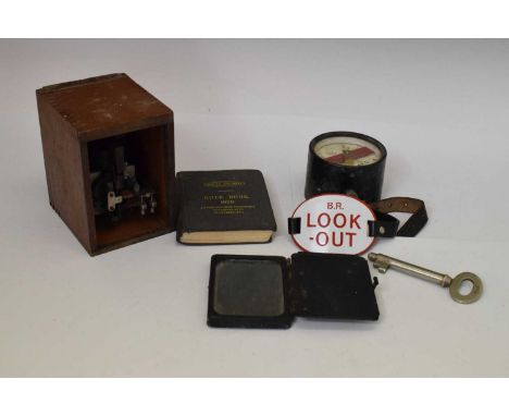 Railway Interest - R.E. Thompson &amp; Co. (Instruments) track gauge, 10cm diameter, together with an enamel BR 'Look-out' en