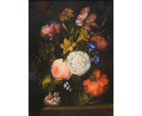 Hugh M. Ewing (1869-1933) - Oil on panel - Pair of still lives of flowers, 23cm x 17cm, gilt ramed