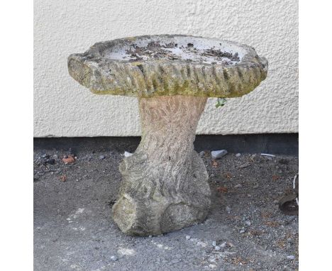 Composite stone pedestal bird bath in the form of a tree trunk, 46 x 43cm high