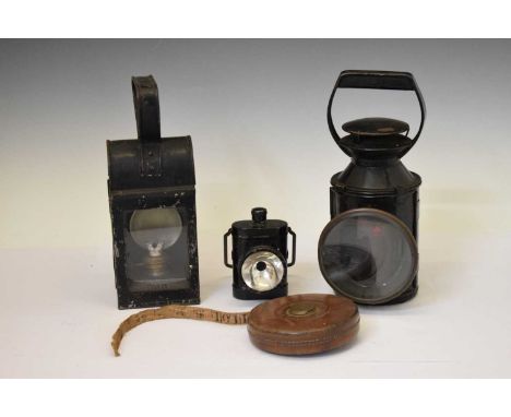 Railway Interest - British Railways lamp, together with a Great Western Railways carriage lamp, smaller lamp and John Babone 