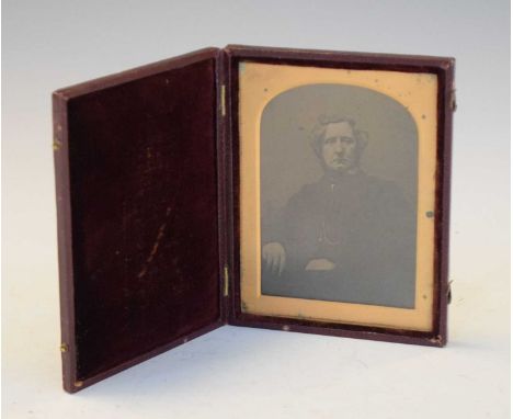 Mid 19th Century framed photographic portrait bearing date 1867, 9cm x 6.5cm in gilt slip and glazed within velvet lined and 