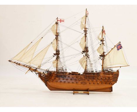 HMS Victory fully-rigged wooden model, 100cm x 74cm high 