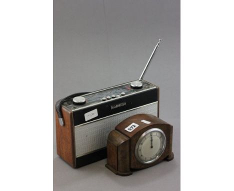 A Vintage Roberts 'R600' Radio and 1930's Small Walnut Cased Mantle Clock 