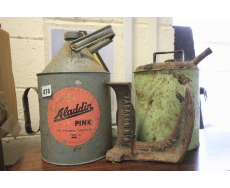 Two Vintage Paraffin Cans and a Shoe Last