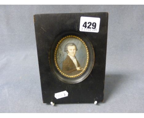 An Ebonised Framed Miniature Portrait of Gentleman, Italian paper label to reverse dated 1762