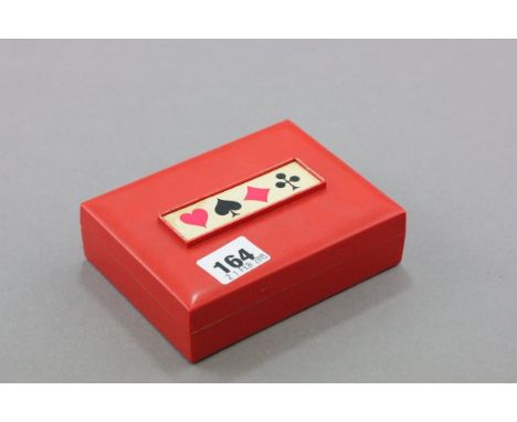 1930's Red Plastic Playing Card Box with various card game rules