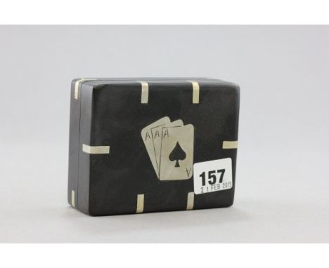 Black White Metal Bound Playing Card Box with Three Aces to top