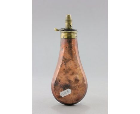 A 19th century Copper and Brass Powder Flask, plain body 