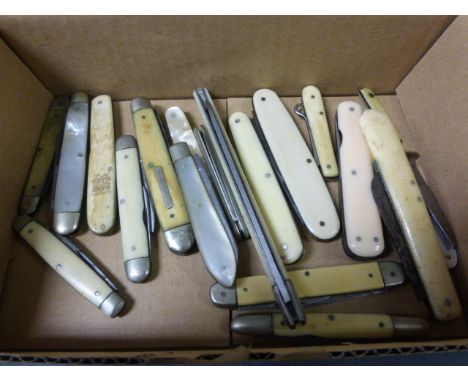 Twenty Vintage Penknives with Bone / Mother of Pearl Cases 