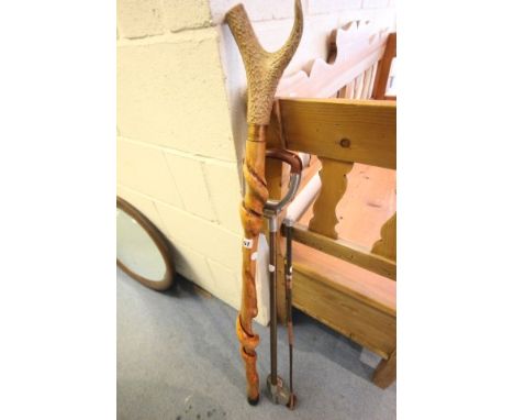 A Riding Crop, Shooting Stick and Twisted Walking Stick 