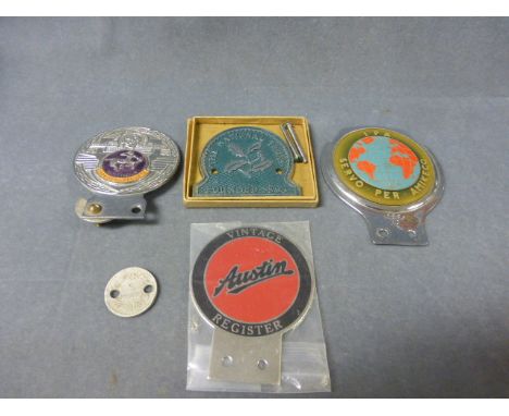 Four Car Badges - The National Trust, Vintage Austin Register, I.P.A Servo Per Amikeco and Sagittarius 