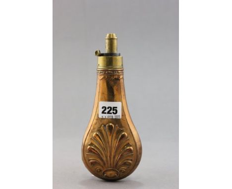 A 19th century Copper and Brass Powder Flask embossed with fleau de lys decoration 