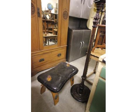 Leatherette Topped Camel Stool and a Standard Lamp
