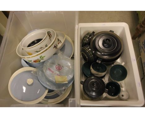 Three Royal Worcester Evesham Bowls plus Denby Dinnerware, Wedgwood Blue and White Dinnerware 