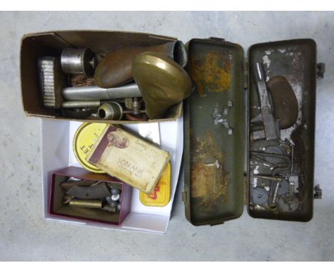 A Collection of Gun Spares and Repairs plus two powder flask spares 