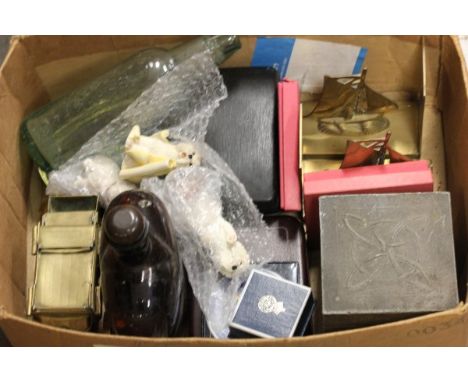 A Box of Mixed Collectables including a Tea Caddy 