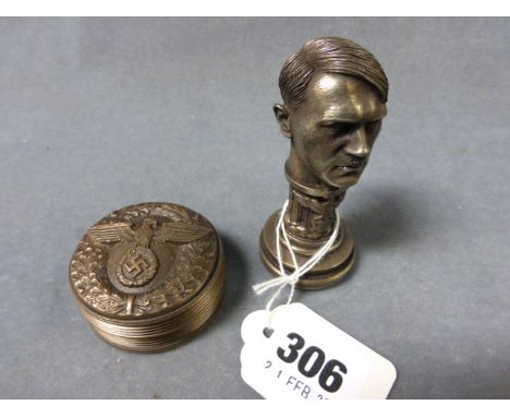 A Replica German World War II Nazi Snuff Box with Eagle and Swastika Emblem to either side plus a Replica Metal Third Reich D