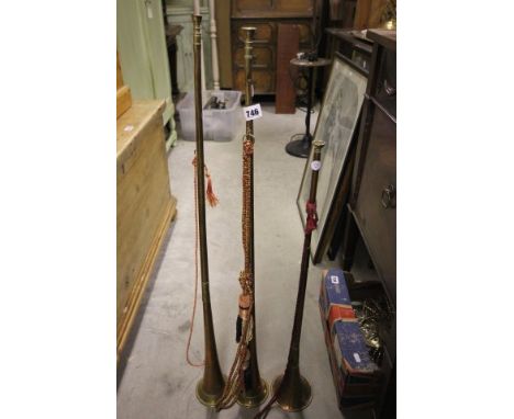 Three Vintage Copper Coaching Horns 