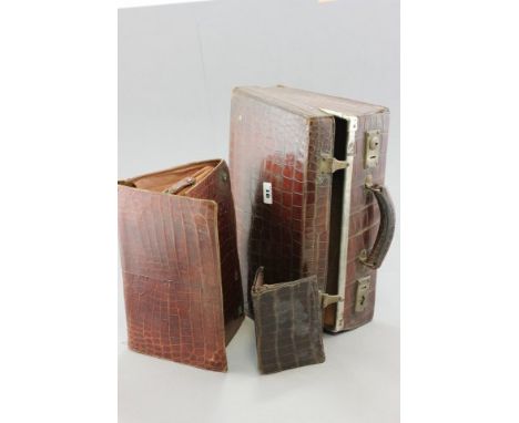A Vintage Crocodile Skin Attaché Case, Handbag and Wallet