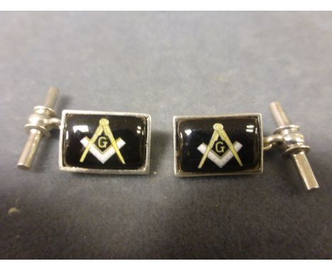A Pair of Silver and Enamel Set Masonic Cufflinks