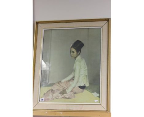 A Sir Gerald Kelly Retro Portrait Print 'Saw Ohn Nyum' in studio framed with Hessian Border 