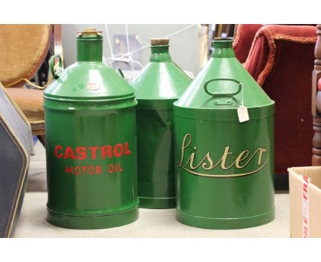 Three Large Vintage Oil Cans - Castrol, Lister and another 